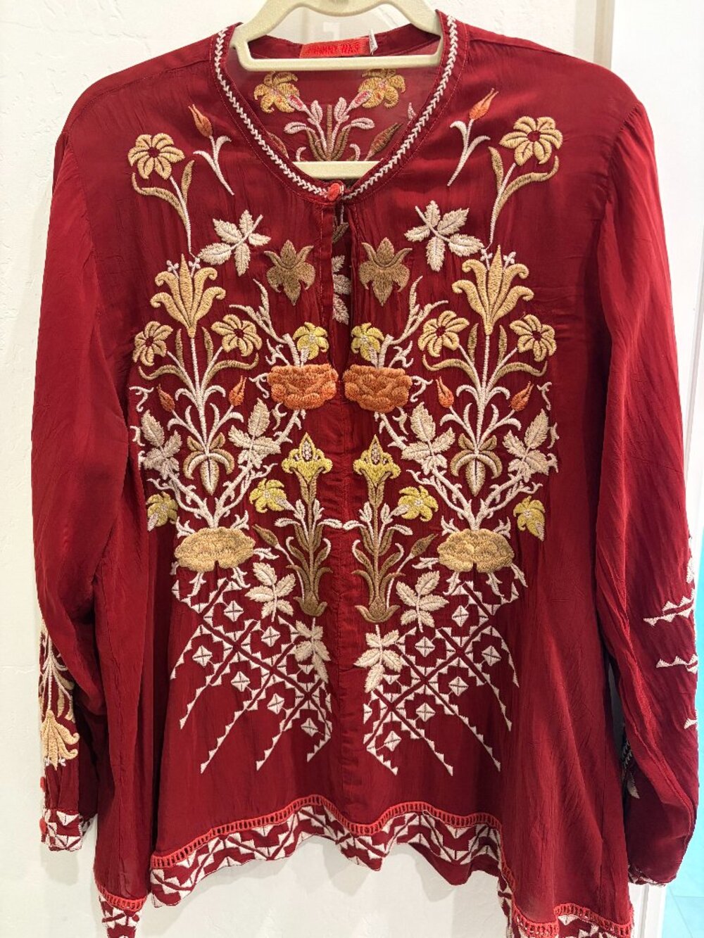 Gorgeous Johnny Was Blouse, Deep warm red, size Large